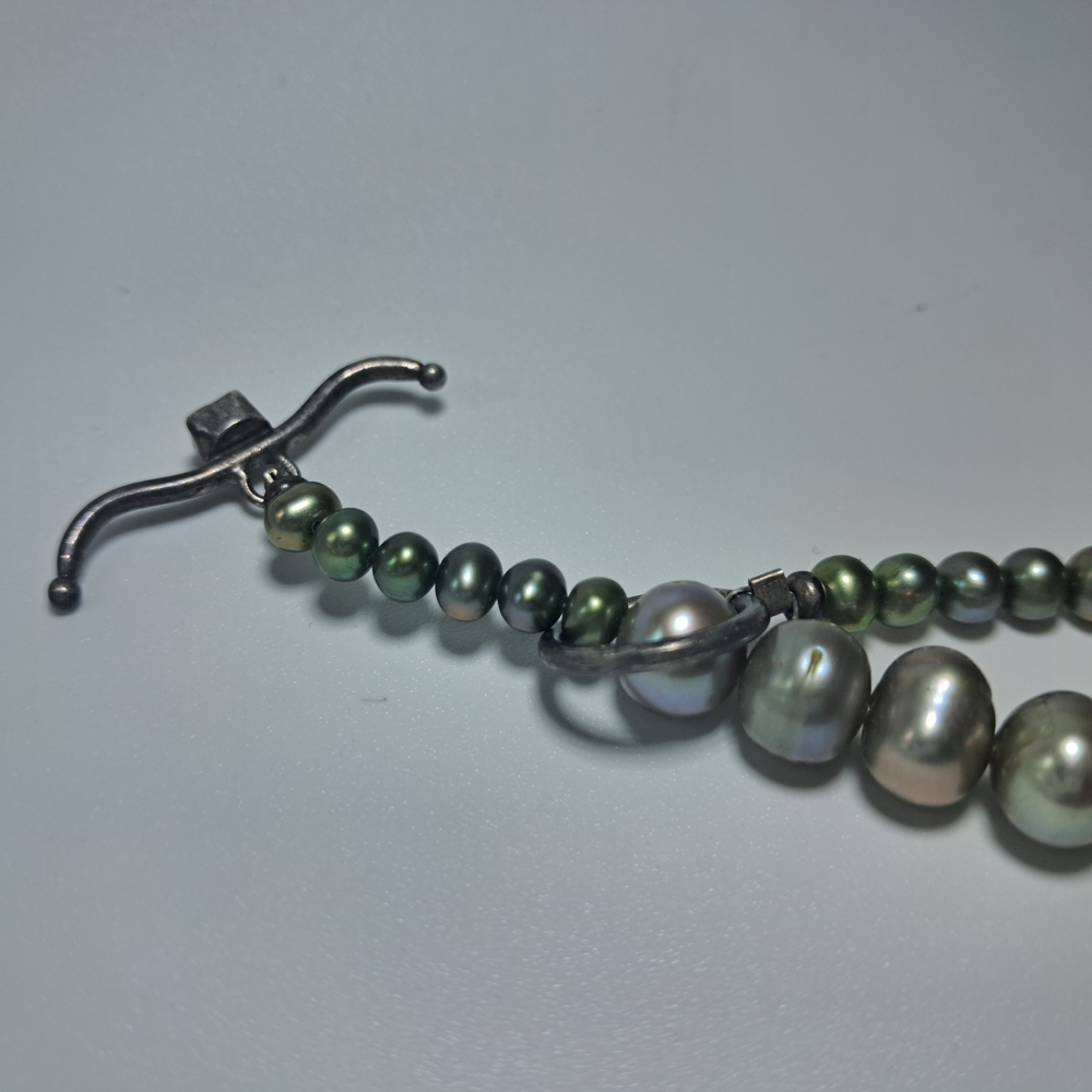 Vintage Tahitian Pearl Necklace With Sterling Silver Carved Bone Pendant - Picture 7 of 10